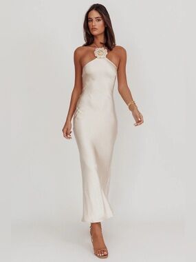 High Roller Flower Decoration Halter Dress Champagne